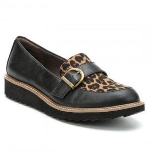 EUROSOFT Black/Animal Print Leather Buckle Loafers